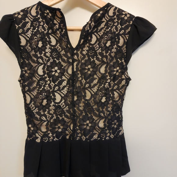 Express Black Lace Blouse with Cream Accents - Picture 2 of 5